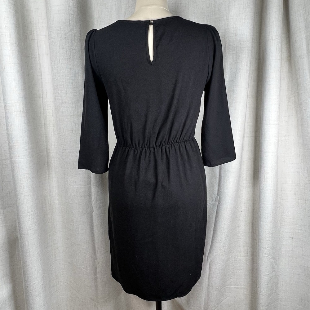 Everly Black Dress 3/4 Sleeves Elastic Blouson Waist Medium Classic Minimalist - Picture 5 of 9